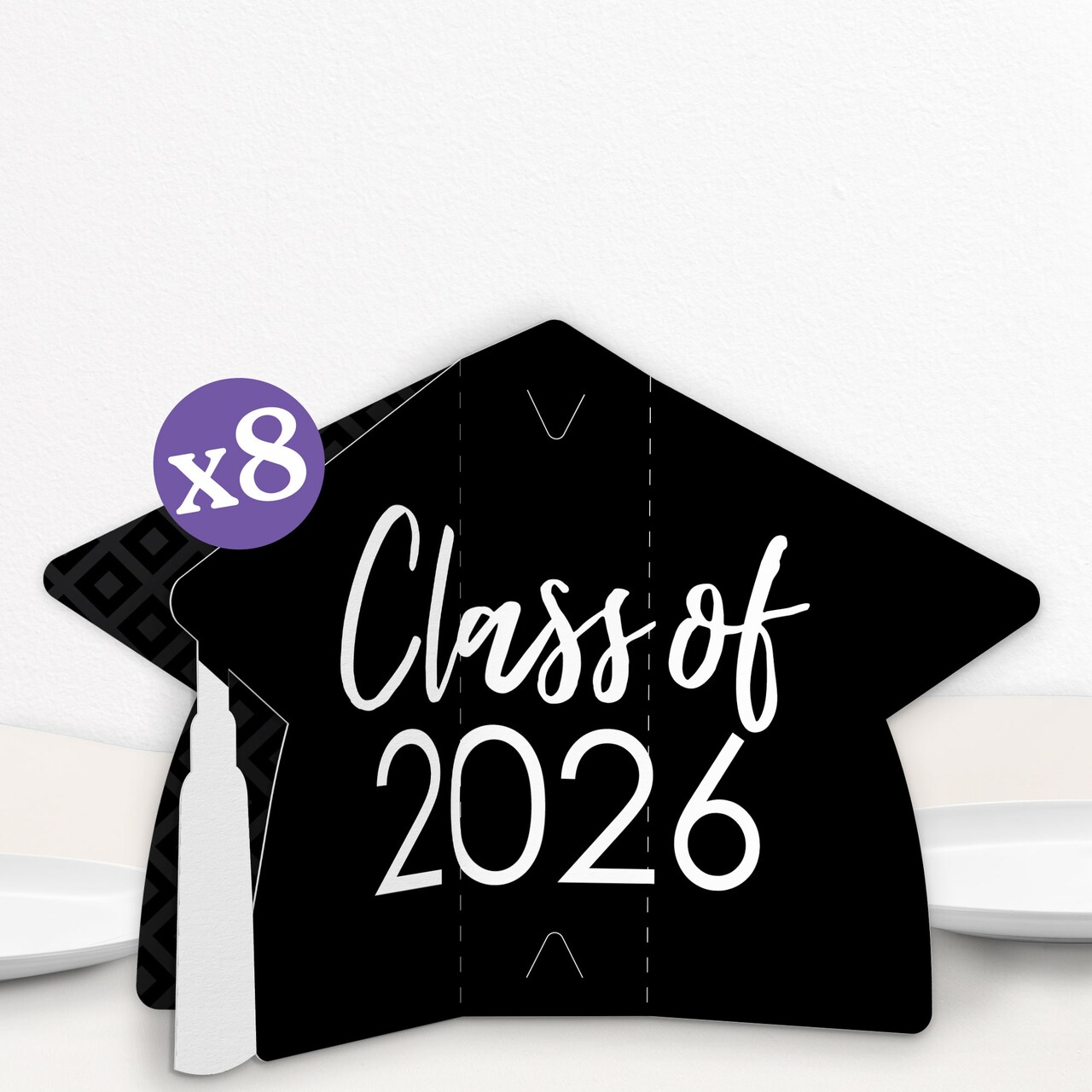 Big Dot of Happiness 8 Count Black and White Graduation 3D Centerpiece Table Decorations, Freestanding Class of 2026 Grad Party Centerpieces